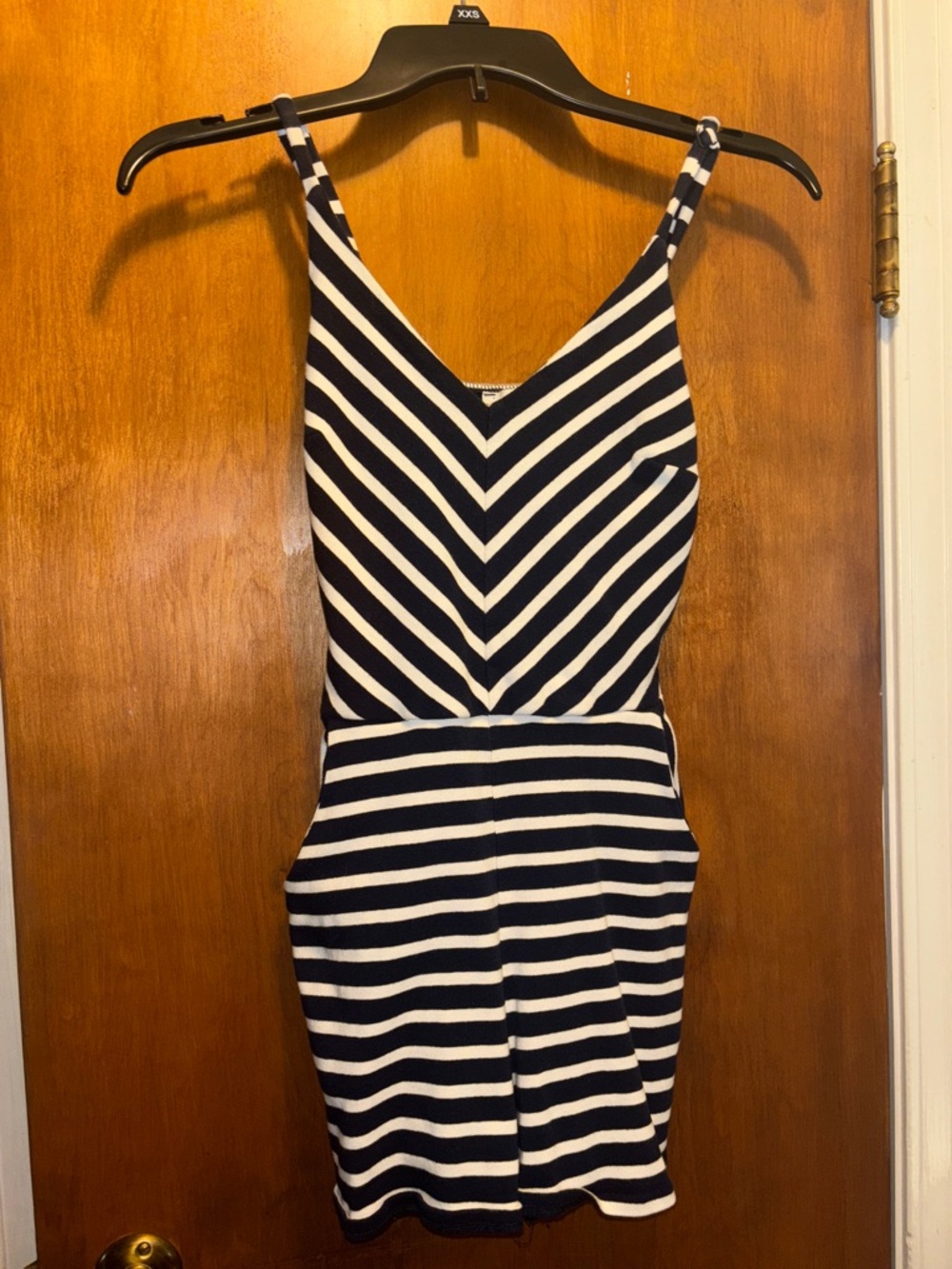 Monteau Navy and White Striped V-Neck Romper